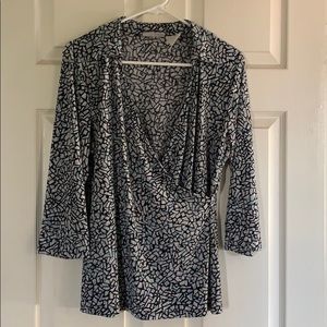 Faux wrap blouse with quarter length sleeves